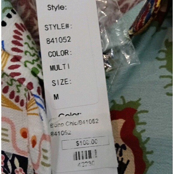 Boho Chic NWT Sz. M Multi Color Patchwork 3/4 Sleeve Button Up Blouse - Picture 5 of 16